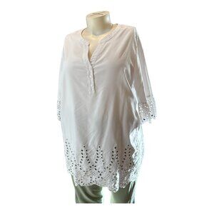 Blair White Eyelet Lace Bell Sleeve Cottagecore Tunic Top Blouse Size 3X